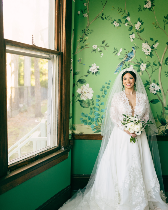 Gianna: Long Sleeve V-Neck Wedding Dress with Dramatic Satin Skirt