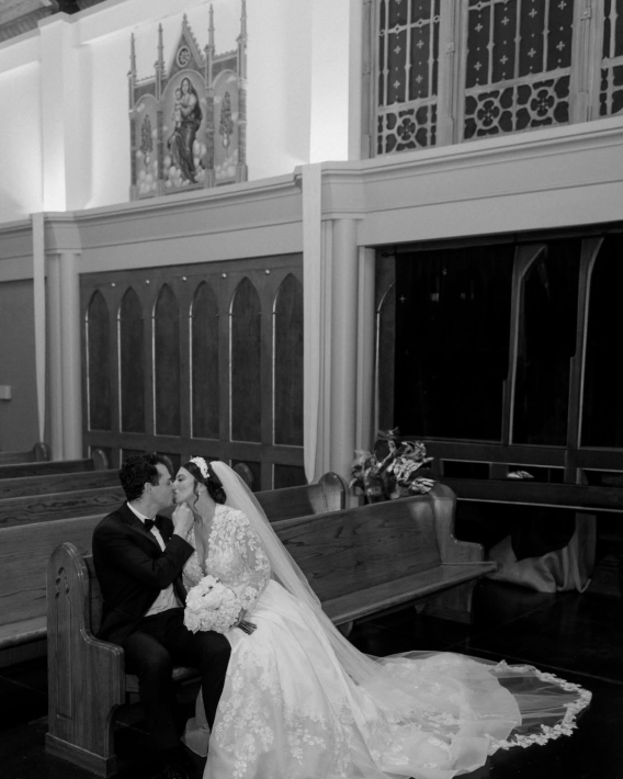 Gianna: Long Sleeve V-Neck Wedding Dress with Dramatic Satin Skirt