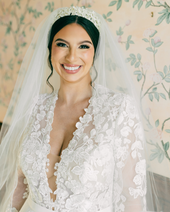 Gianna: Long Sleeve V-Neck Wedding Dress with Dramatic Satin Skirt