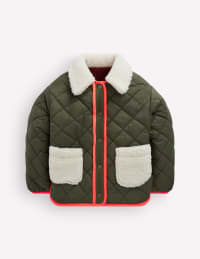 Reversible Borg Quilted Jacket - Falcon Green | Boden USA