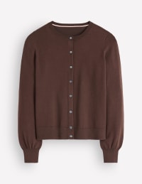 Camilla Cotton Crew Cardigan - Bitter Chocolate | Boden USA