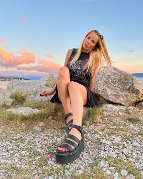 Blaire Quad Hydro Leather Platform Gladiator Sandals in Black | Dr