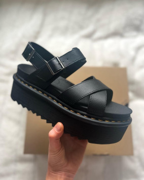 Voss II Athena Leather Strap Platform Sandals in Black Martens