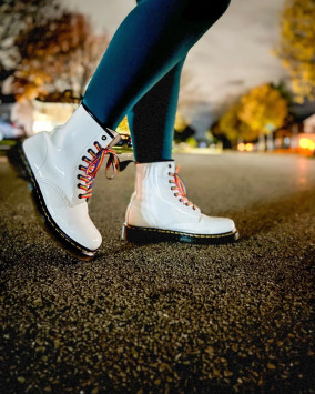 1460 Patent Leather Lace Up Boots in White Martens