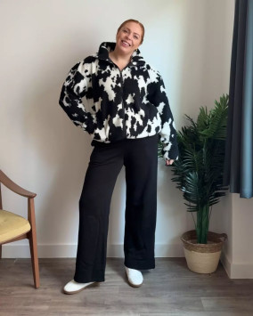 LTS Tall Black Cow Print Zip Fleece Jacket | Long Tall Sally