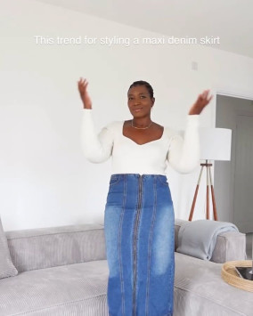 LTS Tall Blue Full Zip Denim Skirt | Long Tall Sally