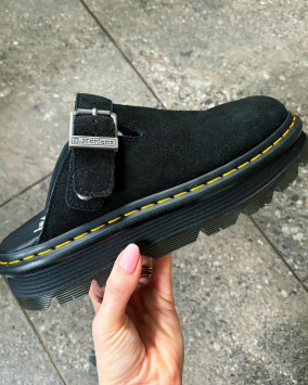 Zebzag Suede Casual Slingback Platform Mules in Black | Dr. Martens