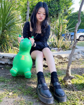 Addina Flower Buckle Leather Platform Shoes in Black | Dr. Martens